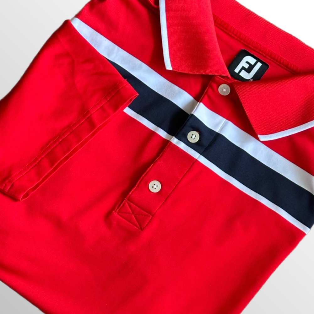 FootJoy Polo Men’s XL Red White & Blue 
Polyester/Spandex Performance Polo Shirt